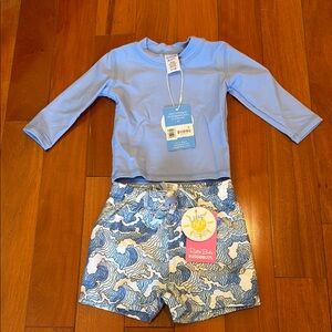Rugged Butts Blue Rash Guard and Swim Shorts Set NWT 6-12 months